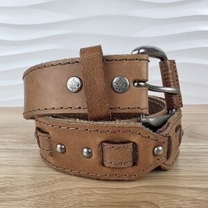 Affliction Studded Belt Mens XL Brown Genuine Leather‎ Y2K Grunge 45.75" Length